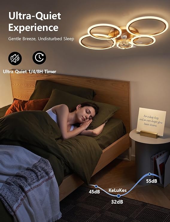 Ceiling Fan with Light Compatible with Alexa, 100cm Living Room Ceiling Fan Light, Silent Timer Dimmable Reversible Ring Smart Fans with Lamps, Gold [Energy Class F]