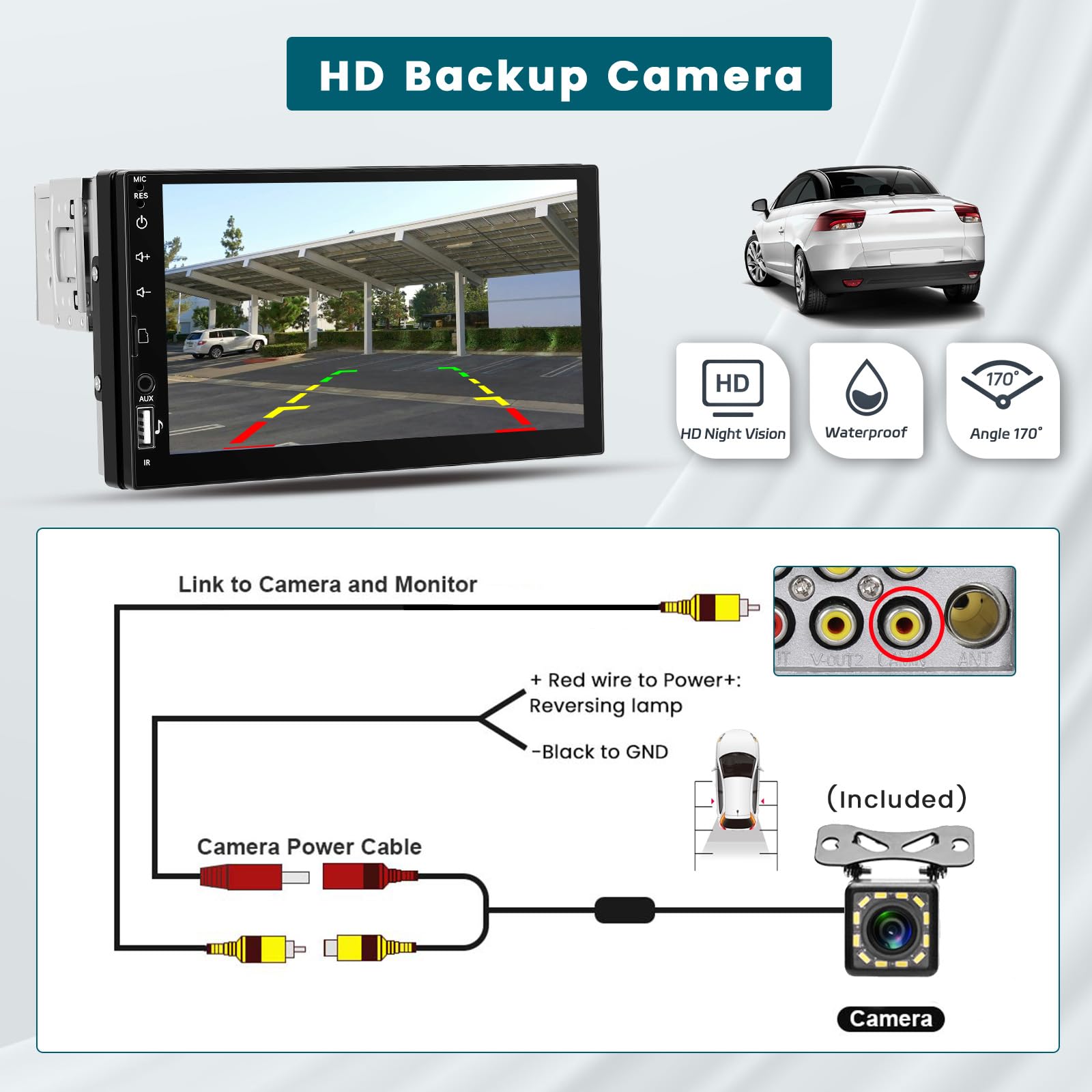 Hikity Radio de Coche 1 DIN con Pantalla Táctil de 7 Pulgadas, Radio Coche 1 DIN con Carplay Android Auto Inalámbrico, SWC Mirror Link FM Radio USB/TF/AUX Cámara Trasera + Mic