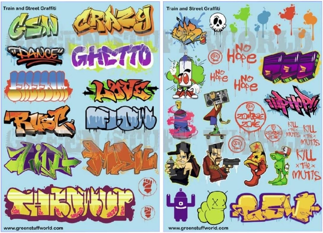 Green Staff World Water Slide Decal Train & Graffiti Colorful Phrases & Illustrations Doodle Mix Set Plastic Model Decal GSWD-2007
