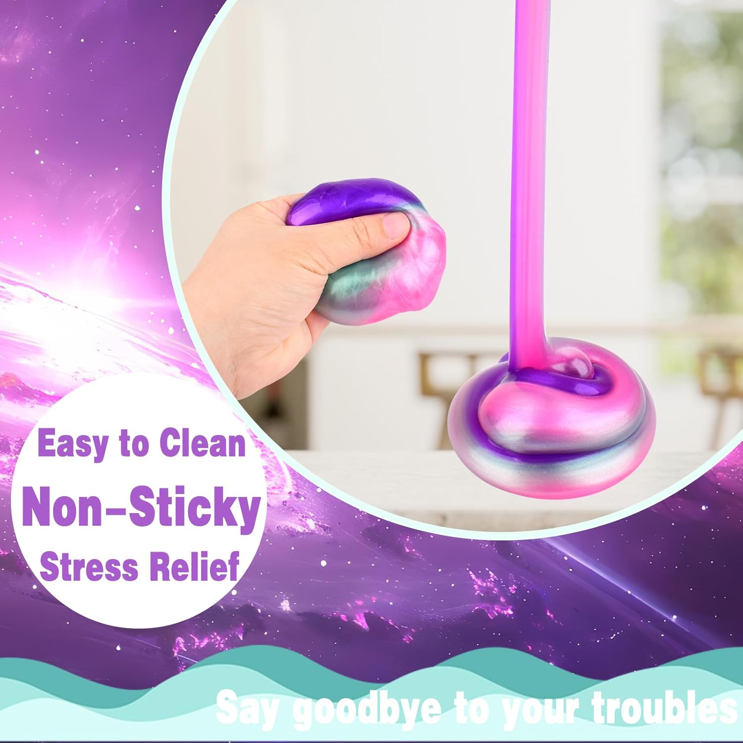 24 Pack Galaxy Slime Balls for Kids - Stretchy, Non-Sticky, Mess-Free Stress Relief Toys, Halloween Christmas Party Favors, Classroom Rewards, Easter Egg Fillers, Goodie Bag Stuffers for Boys & Girls