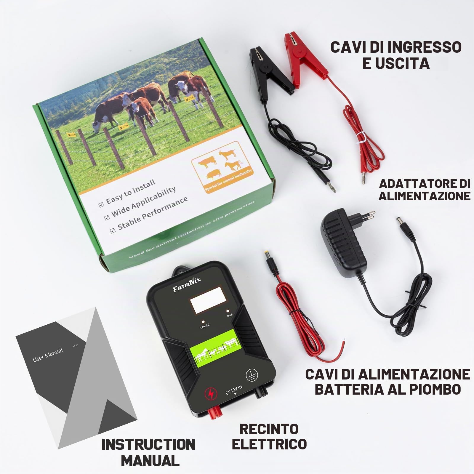 Recinto Elettrico per Animali a 12V con Display a LED, Portata 15 km, 2 Joule Elettrificatore per Recinto Elettrico 12KV per La Protezione di Bestiame, Pascoli Centralina di Controllo(Nero Grigio)