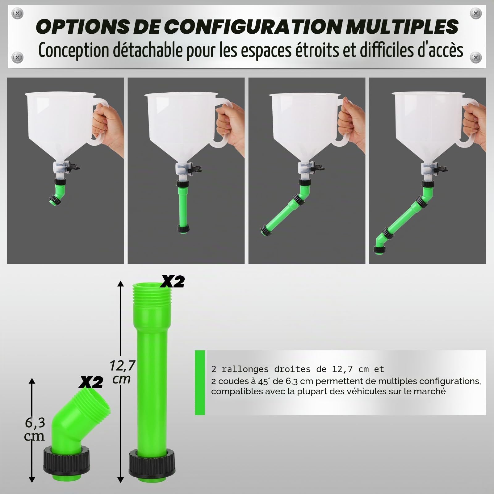 Swanlake Kit d'entonnoir de liquide de refroidissement anti-déversement avec adaptateurs. Compatibilité universelle 15 pièces.