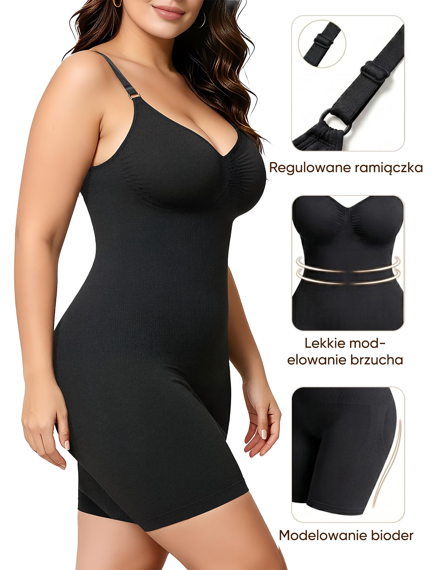Damskie Body Shapewear Wyszczuplające Modelująca Brzuch | Mocna Kompresja, Korygująca Sylwetkę, Rozciągliwe, Podnoszące Pośladki, Oddychające, Regulowanymi Ramiączkami,