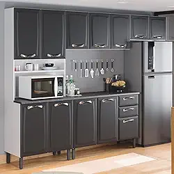 Cozinha Modulada Compacta em Aço 4 Peças 12 Portas 2 Gavetas Paneleiro Forno New Premium Itatiaia Grafite