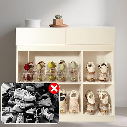 Miniatura 8 de Paquete de 12 ranuras para zapatos, organizador de apiladores de zapatos para armario, soporte ajustable para zapatos, ahorro de espacio, 50%