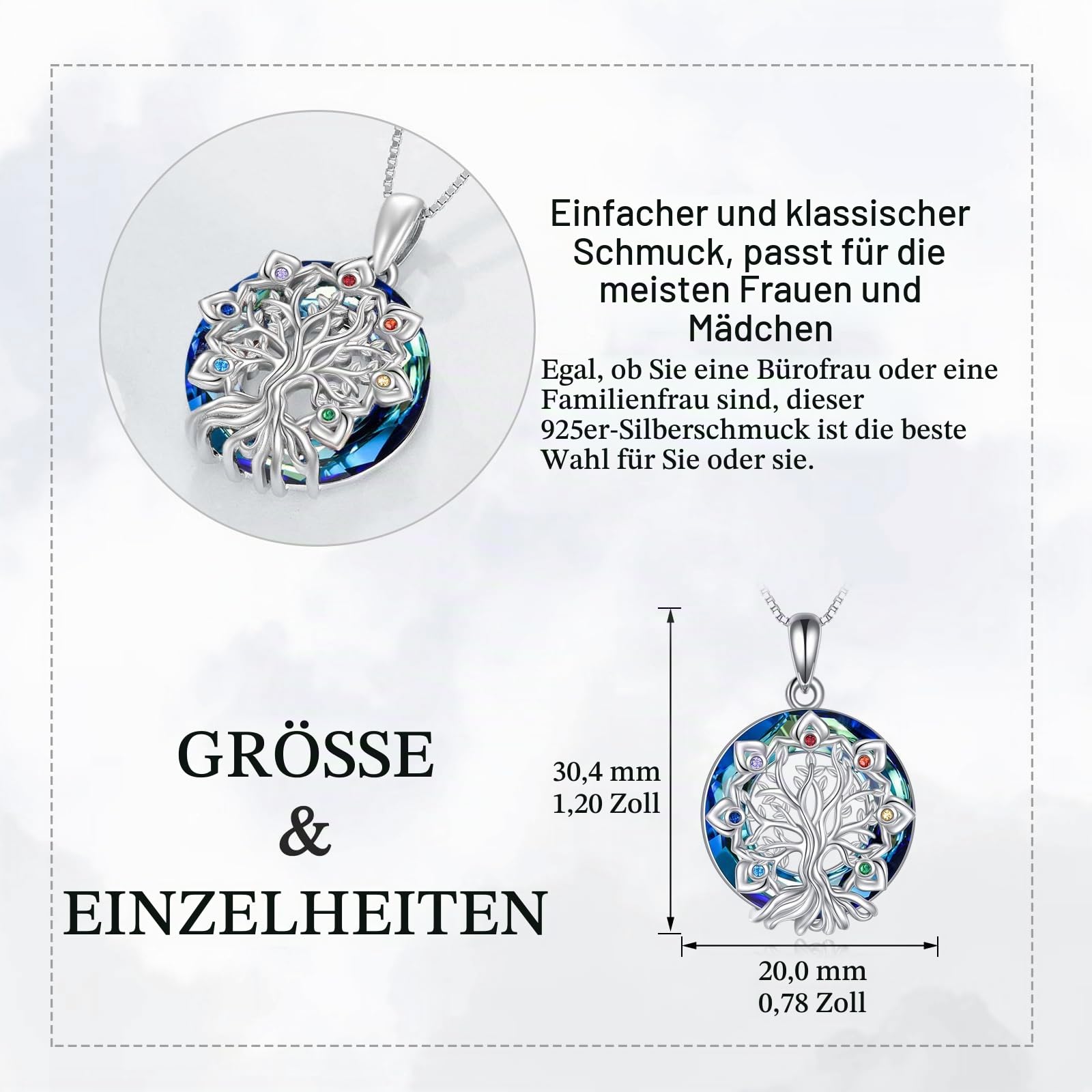 YAFEINI Baum des Lebens Kette 925 Sterling Silber Chakra Lotus/David Stern Anhänger Halskette Kristall Abalone Muschel Baum Schmuck Geschenk für Damen Mädchen Mama