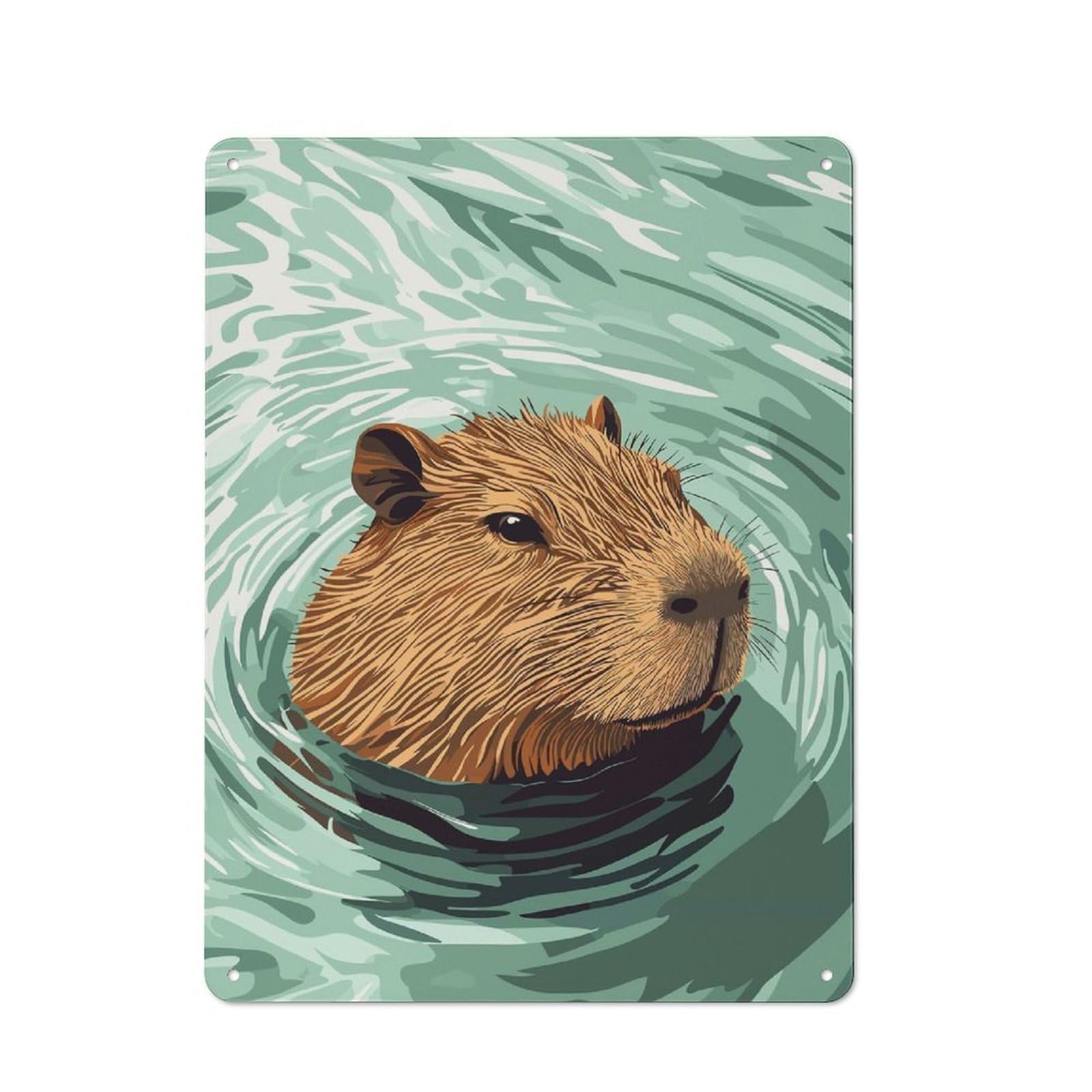 Junmoney Style-5 Tin Wall Plaque 40X30cm With Capybara In Water Illustration For Café Or Home Bar, For Vintage Wall Decor Fans, For Home Office And Studio Walls