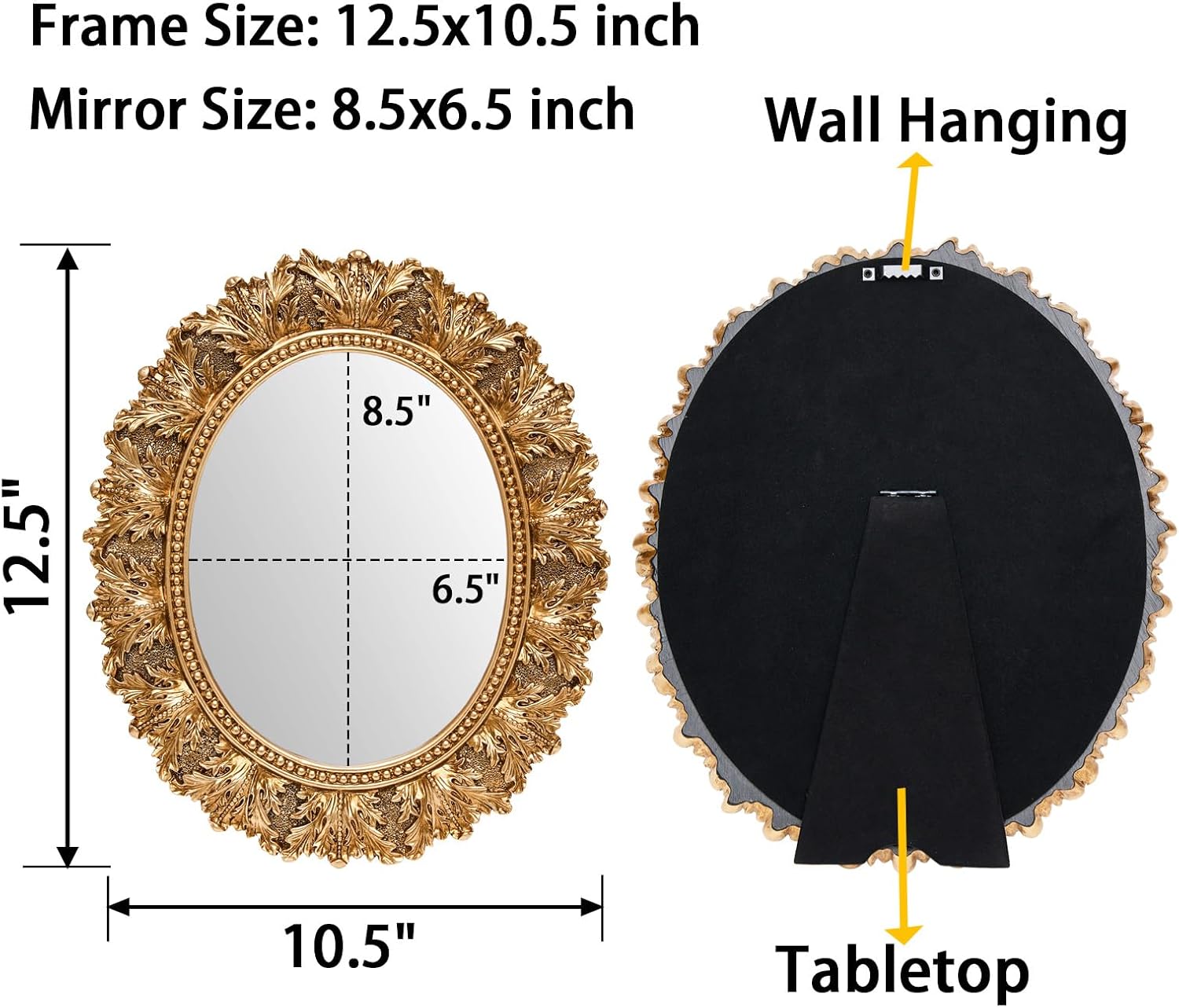 JANDERART Small Oval Vintage Mirror 12.5x10.5 Inch, Antique Ornate Decorative Mirror for Desk & Wall, Vanity Mirror for Makeup, Gold