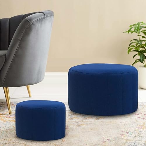 JIFULI Taburete redondo otomano, 2 piezas, otomano suave, reposapiés de tela de algodón, muebles redondos para sala de estar, reposapiés circular