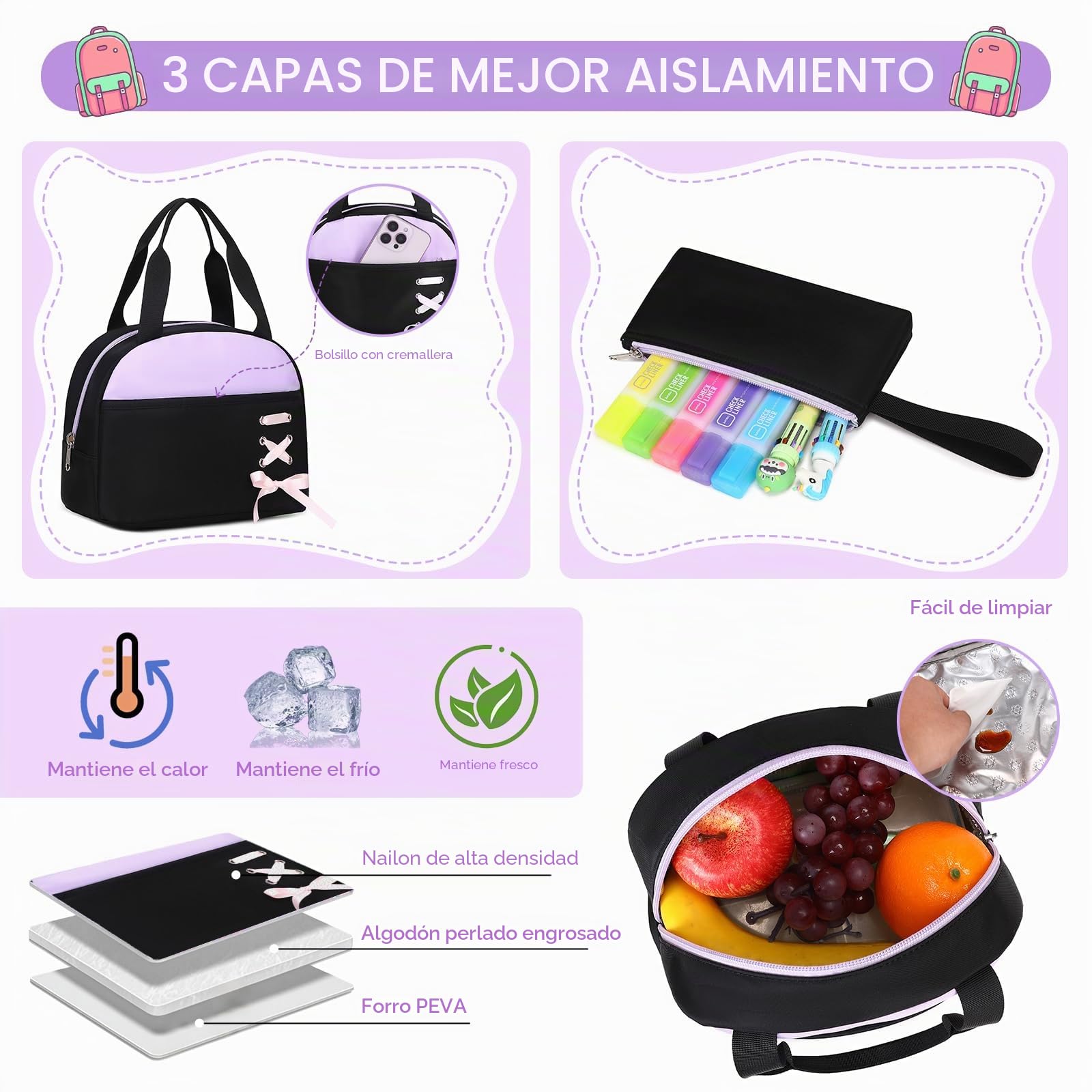 Tanou Mochila Escolar Adolescente Niña, Mochila Casual de 3 Piezas