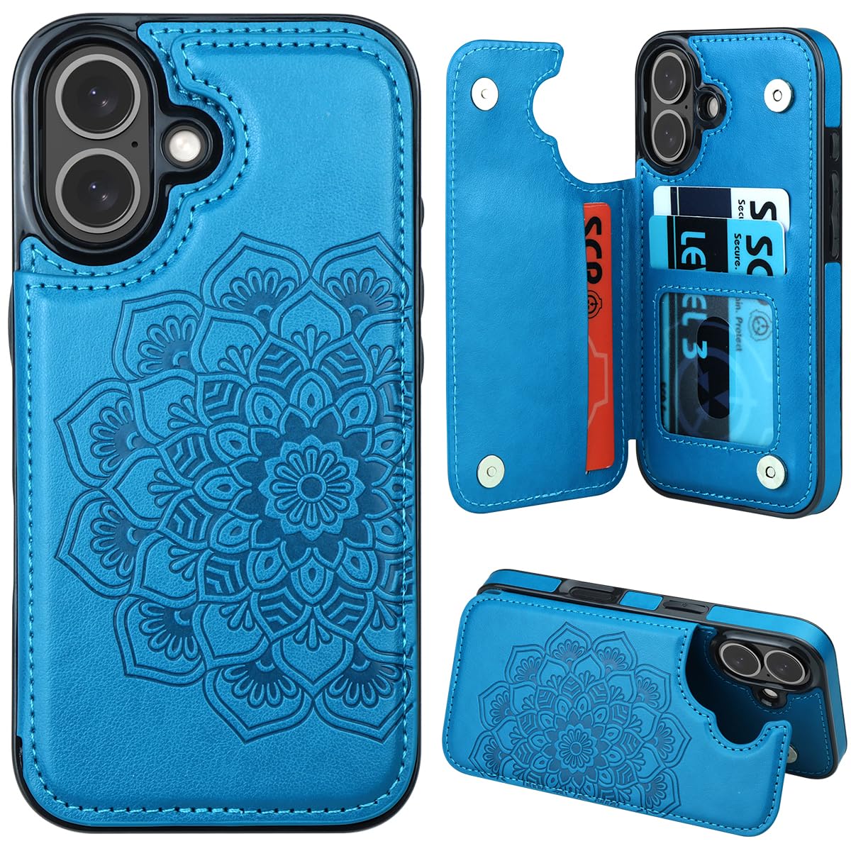 MMHUO for iPhone 16 Case with Card Holder Flower Magnetic Clasp Flip Case for iPhone 16 Wallet Case