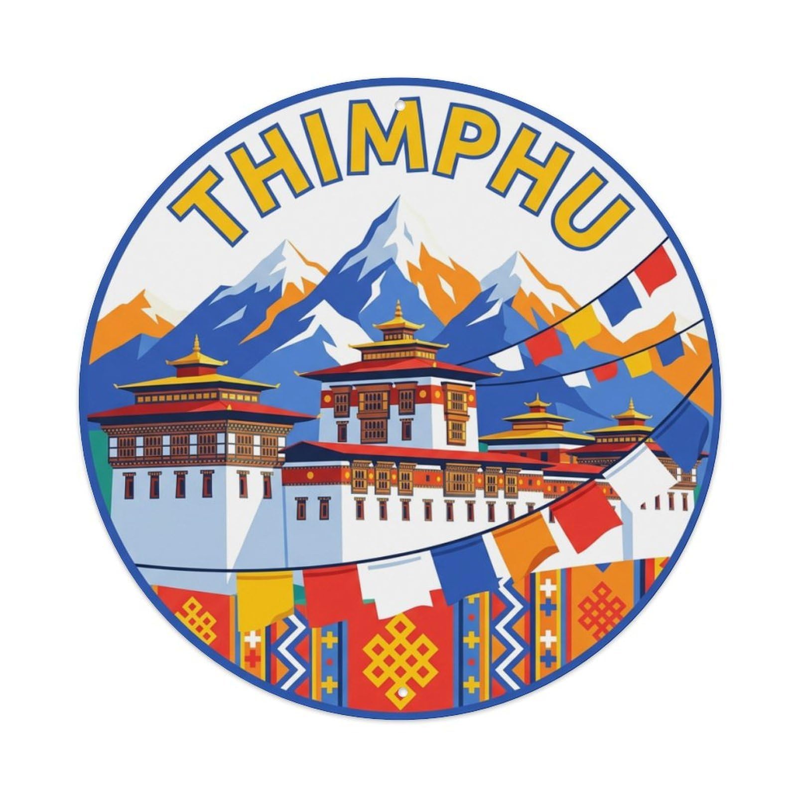 Vintage Travel Bhutan Thimphu Metal Tin Sign