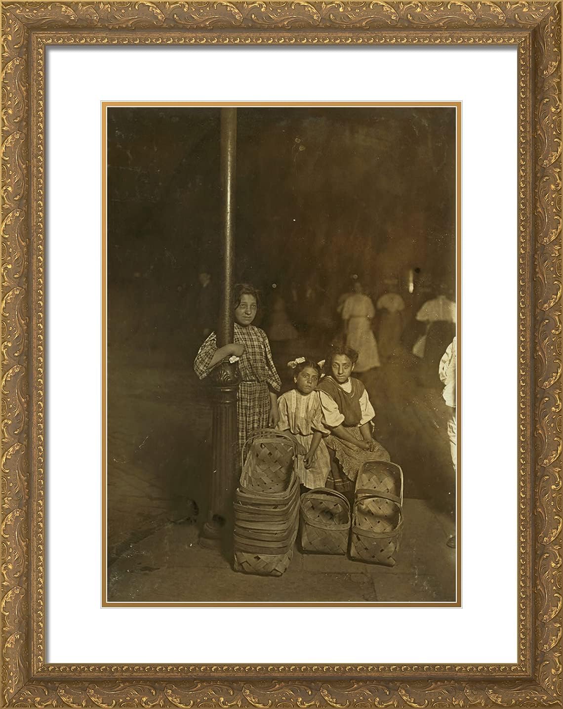 ArtDirect Hine, Lewis Wickes 19x24 Gold Ornate Framed Art Print with Double Matting Titled: Marie Costa Basket Seller 605 Elm St. Sixth St. Market Cincinnati