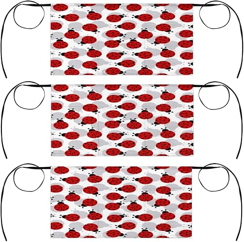 Funny Ladybugs - Paquete de 3 delantales de servidor con 3 bolsillos, impermeables, delantales de media cintura para mujer, para cocinar, lavar
