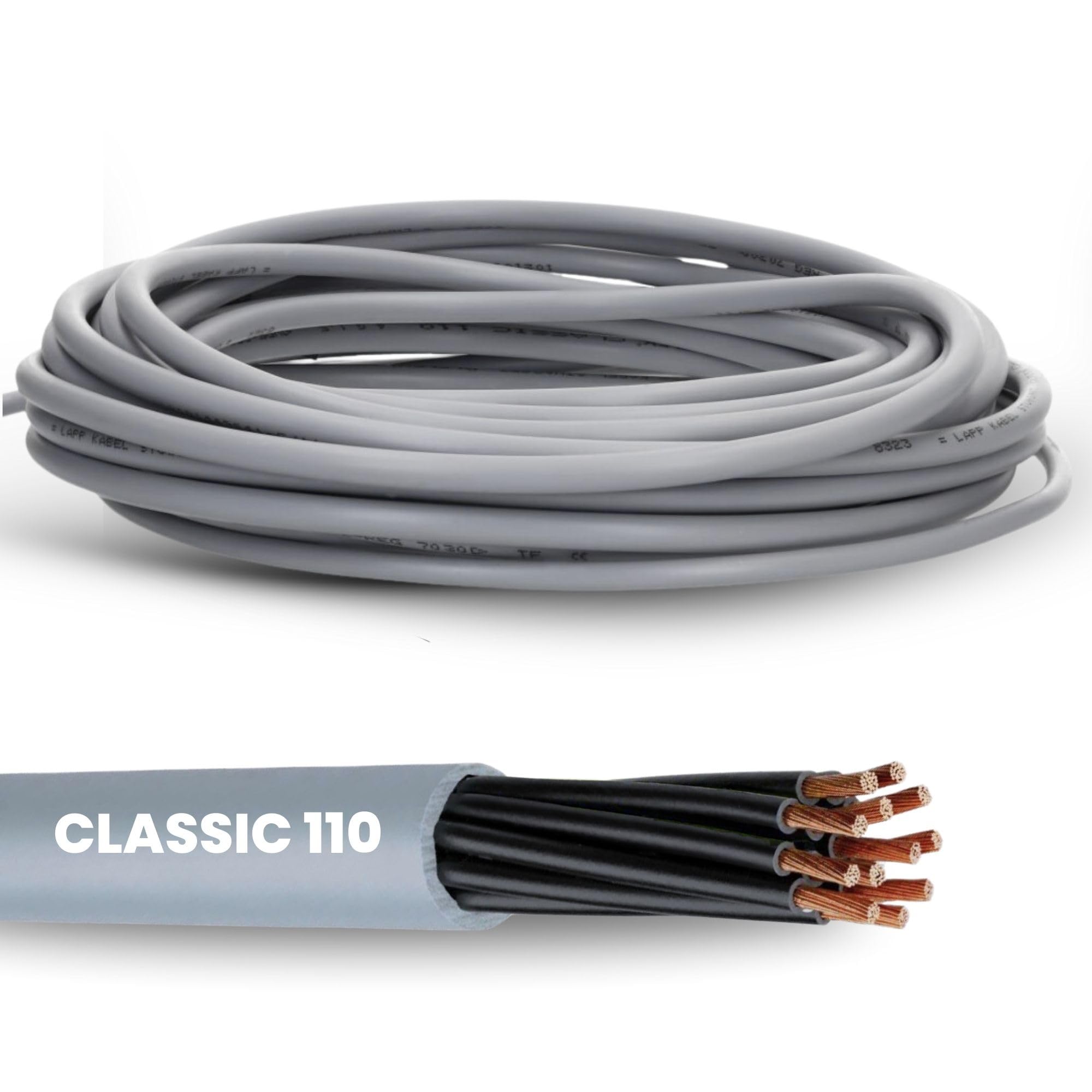 Lapp 10m Ölflex Classic 110 Câble de Commande PVC 12x0,75 mm² Gris | Fil fin à 12 conducteurs numérotés sans terre, 300/500 V, résistant aux huiles et produits chimiques, usage industriel
