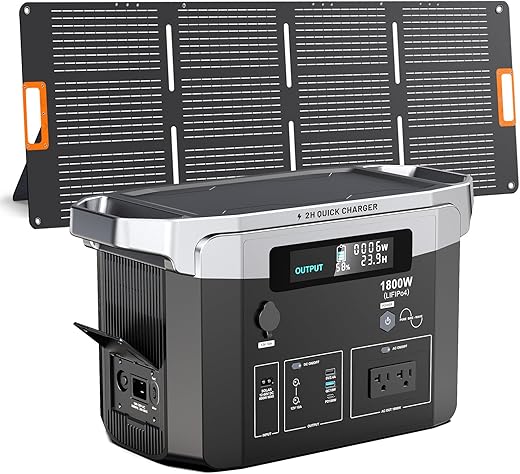 Solar Generator 1800W with 200W Solar Panel Included, 1536Wh Portable Power Station LiFePO4 (LFP) Battery, solar Powered Generator for RV Camping Outdoor Home Emergency Backup, 2 Hours Fast Charging