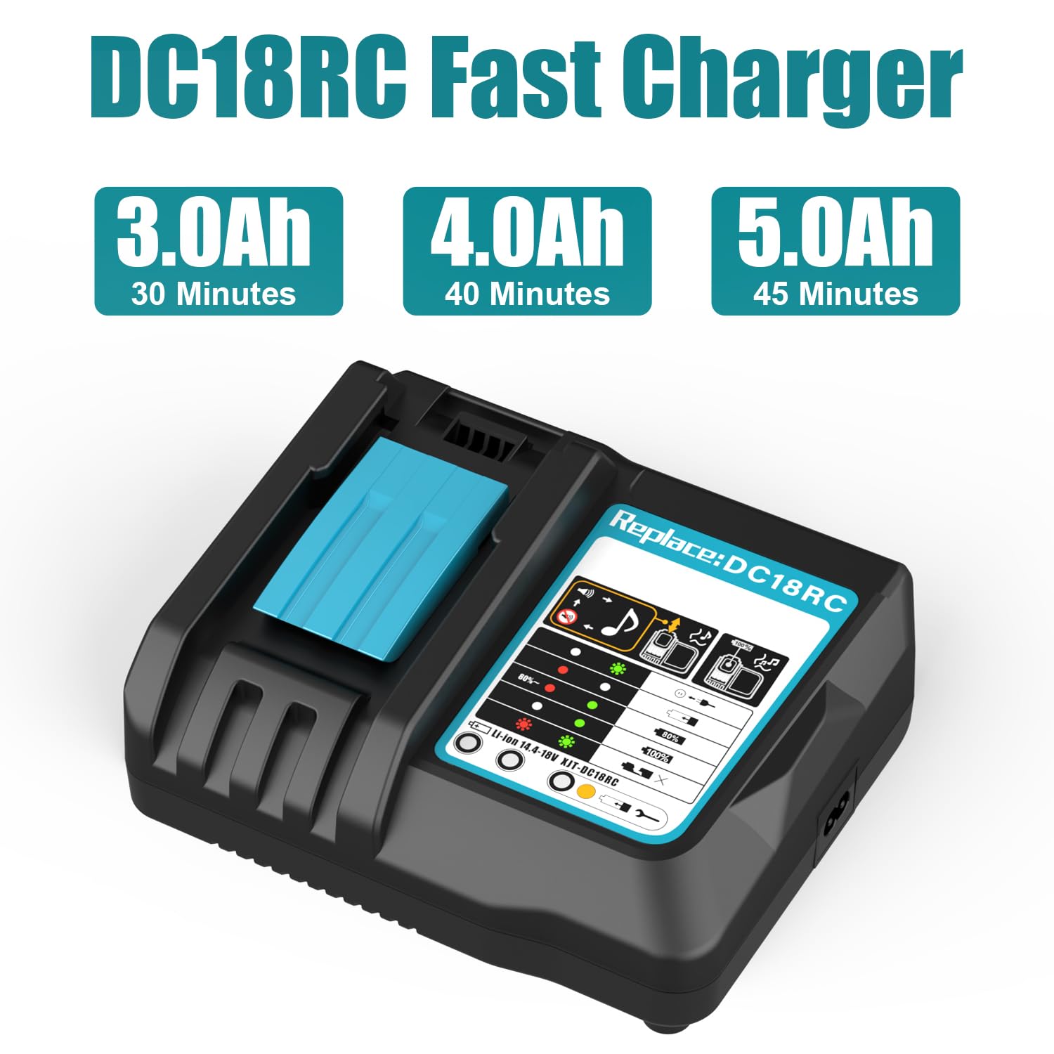 ENERGUP DC18RC 3A Chargeur pour Makita Chargeur 18V Compatible avec 14,4V-18V Batterie BL1850B BL1850 BL1840 BL1830 BL1820 BL1415N BL1430