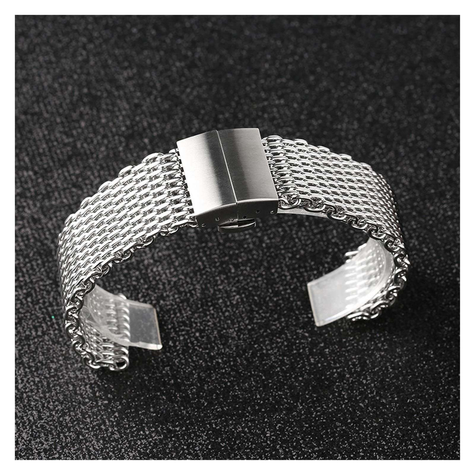 Correa de Reloj Plata 22 mm Malla Correa de Reloj de Acero Inoxidable Hebilla de Mariposa Oculta Hombres Mujeres Relojes Correa Reloj de Moda Pulsera de Repuesto Pulsera