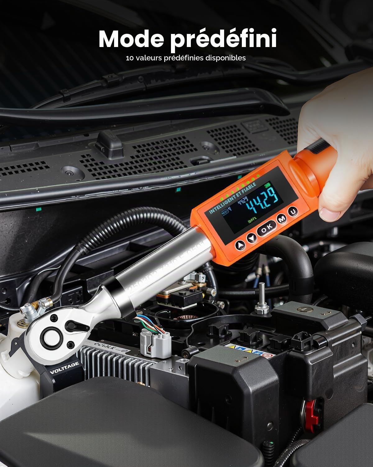 VEVOR Clé Dynamométrique Numérique à Entraînement 9,5 mm Plage 0-135 N.m, 72 Dents, Haute Précision, avec Valeur Prédéfinie, Avertisseur Sonore et LED, pour Réparation Automobile et Moto, Orange