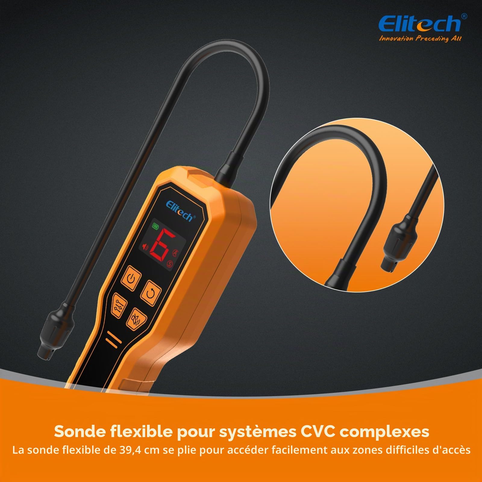 Elitech Détecteur de Fuite Frigorigène Réfrigérant à Diode R32 R134a R1234yf Détecteur de Gaz HVAC pour Réfrigérateurs Climatiseurs Automobile Pompes à Chaleur, ELD-210