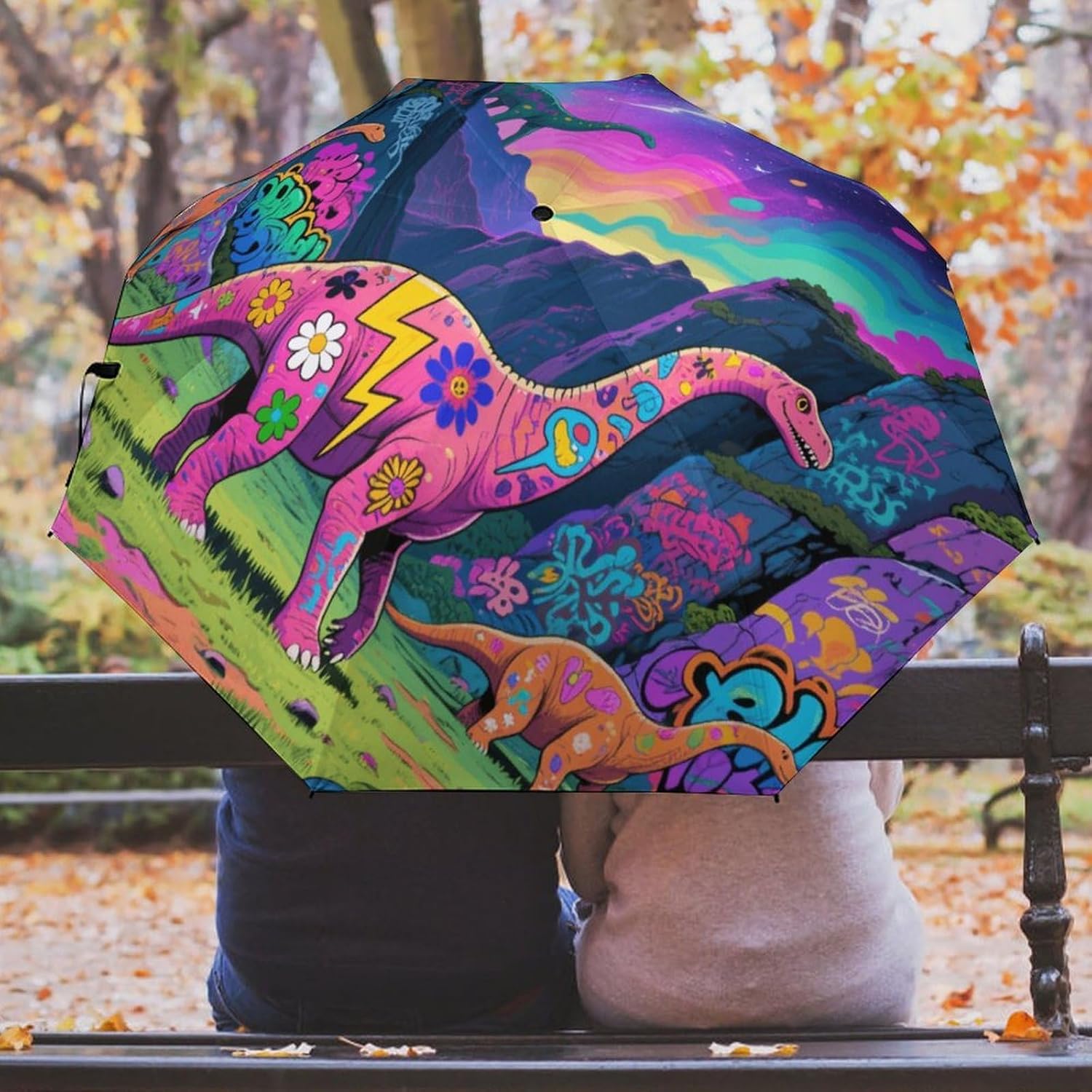 Graffiti Dinosaur Umbrella for Rain Golf Umbrella | 43.3 inch Travel Portable Automatic Folding Umbrella for Rain Lightweight Travel Umbrella for Women Men