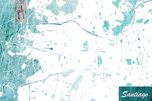 Papel Lustre - Santiago de Chile, diseño de mapa original, trazo azul, póster de impresión artística para regalo con foto, tamaño: 36 x 24 pulgadas