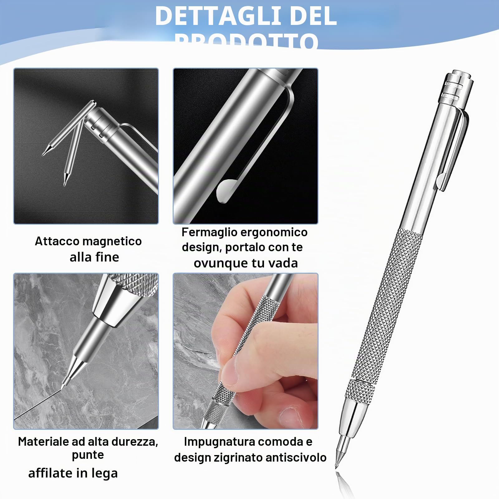 Penne per Incidere in Carburo di Tungsteno, Punta per Incidere con 10 Punte di Ricambio, Perfette per Lamiera, Vetro, Ceramica, Acciaio Temperato e Altro