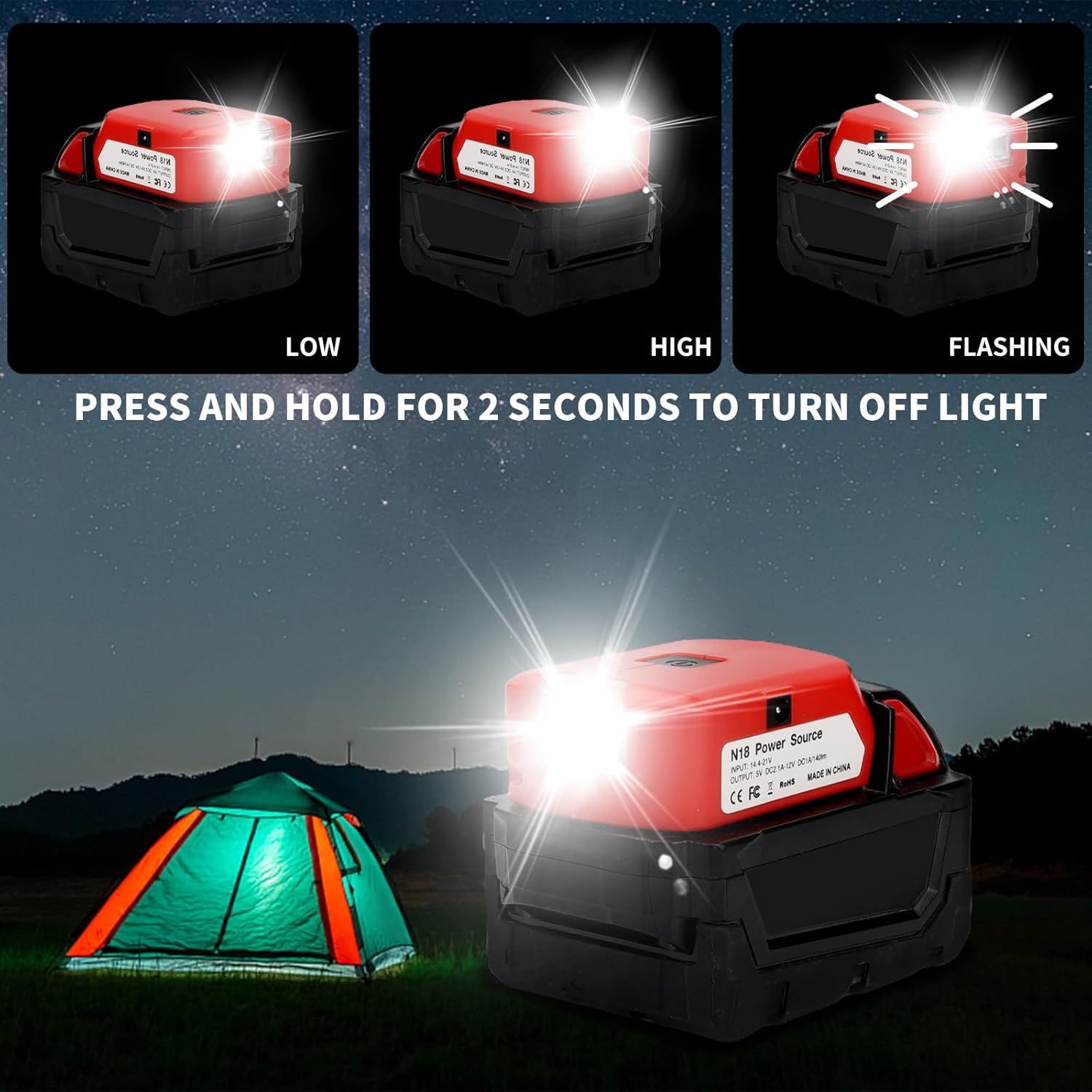 Taingwei USB Charger Adapter for Milwaukee M18 Lithium Battery, LED Work Light with Dual USB Charger and 12v DC Port,Power Source Supply for 14.4-20v Max Lithium-Ion Battery - Image 4