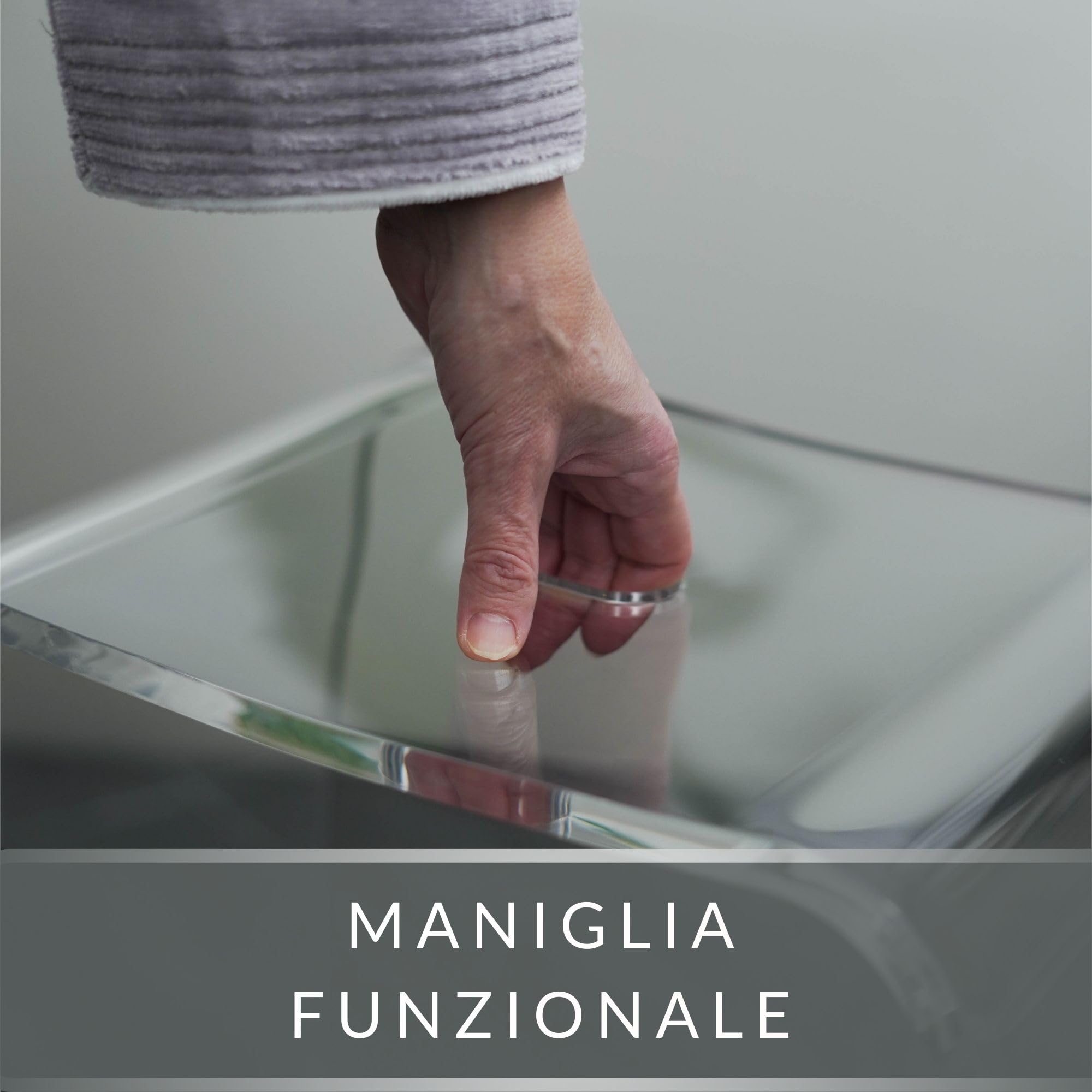 Meran XL Sgabello da Bagno – Sgabello per Doccia in Acrilico Trasparente con Seduta Extra Larga, Maniglia e Piedini Antiscivolo (Portata 180 kg)
