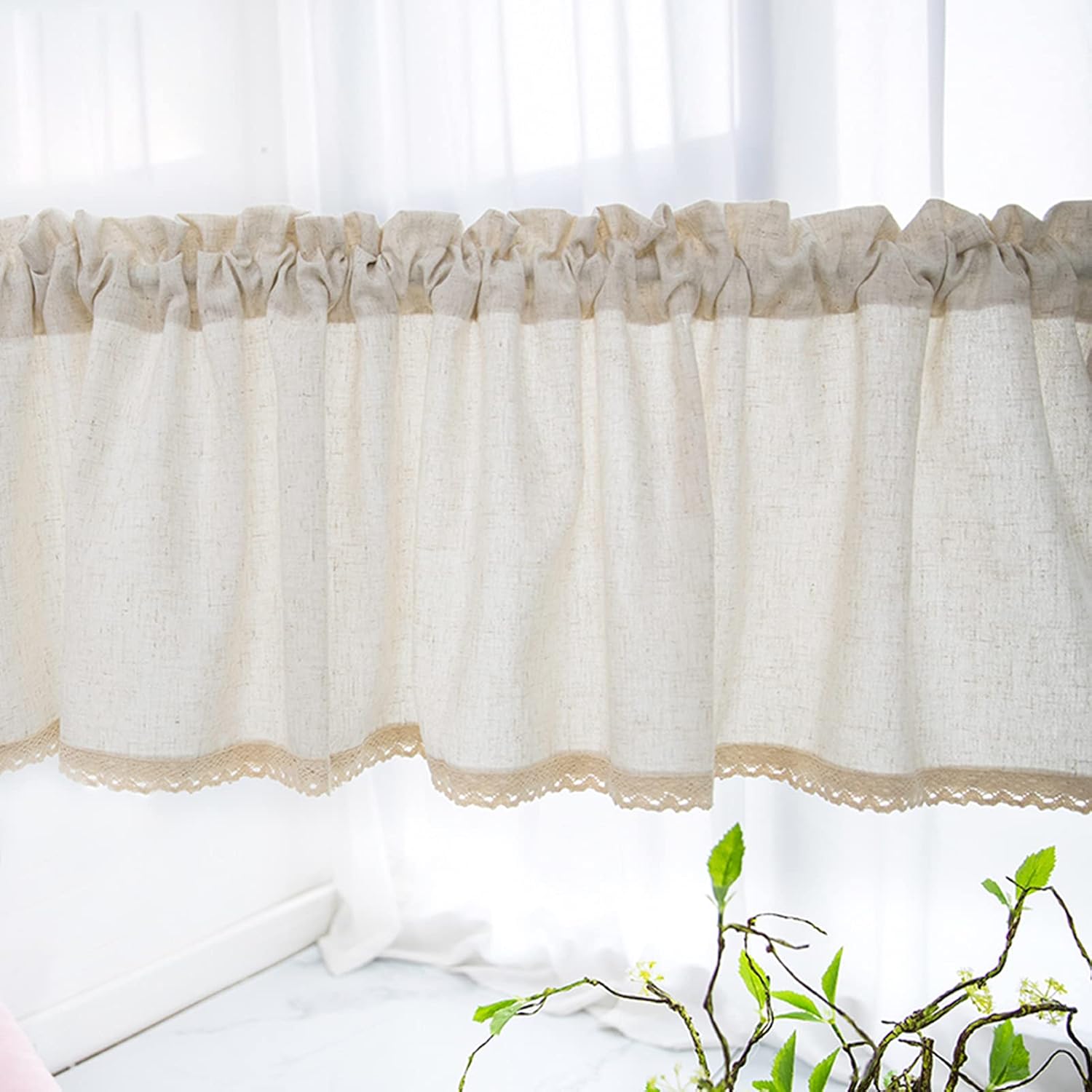 Kitchen Curtain Valance,Lace Bistro Curtain for Kitchen/Bedroom/Country Style,Tier Curtains Modern Short Curtain Cáfe Curtains Semi-Transparent
