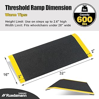 Ruedamann Threshold Ramp, Aluminum with 600lbs Load Capacity, Portable and Anti-Slip Surface, Wheelchair Ramp for Doorway, 15.7L x 31.5W Inch, Black