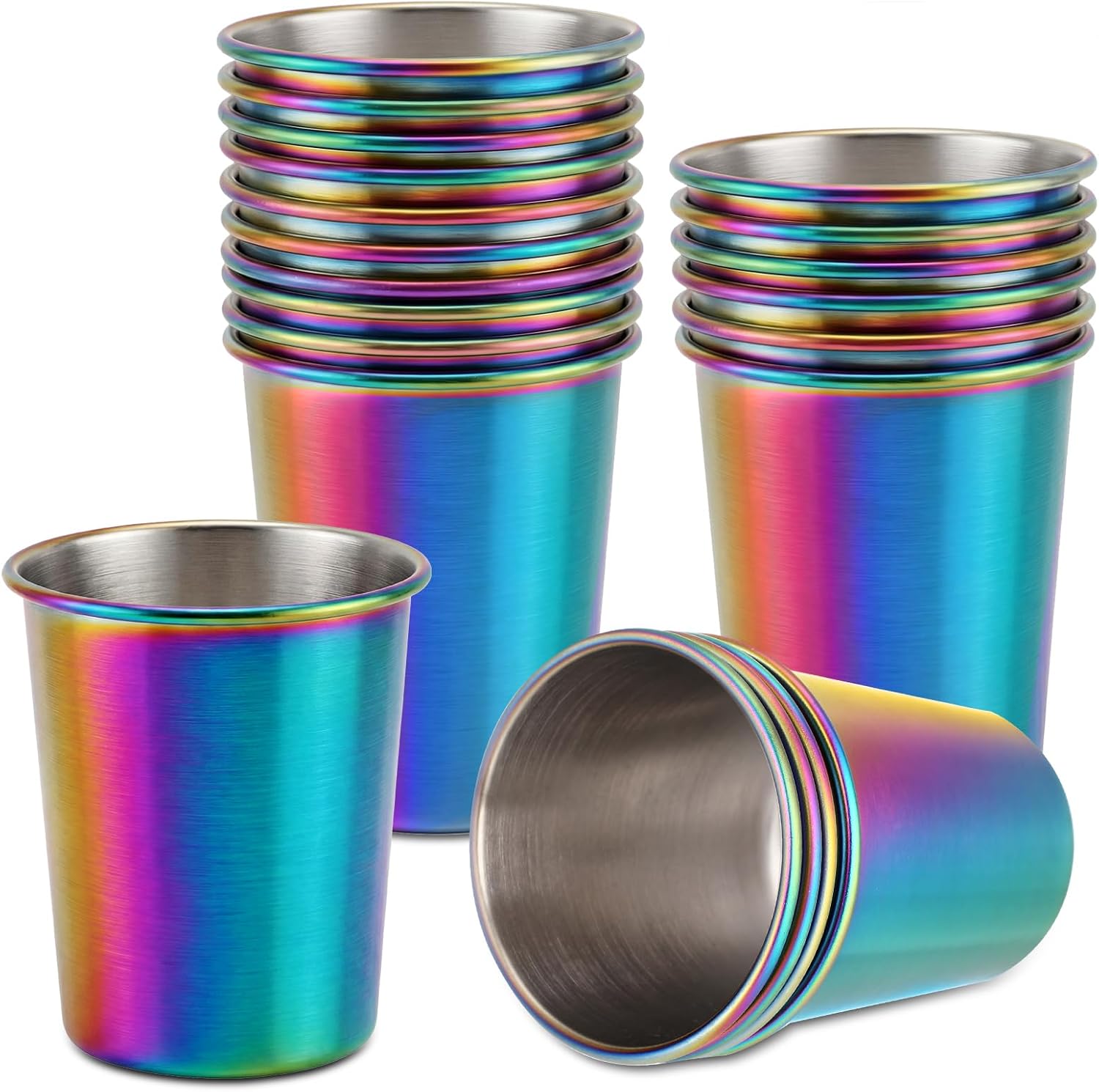 Mimorou 20 Pack Stainless Steel Pint Cups Metal Cups Unbreakable Drinking Water Tumblers Stackable Tumbler for Adults Bar Home Restaurant Travel Picnic Camping Outdoor (Red,16 oz)