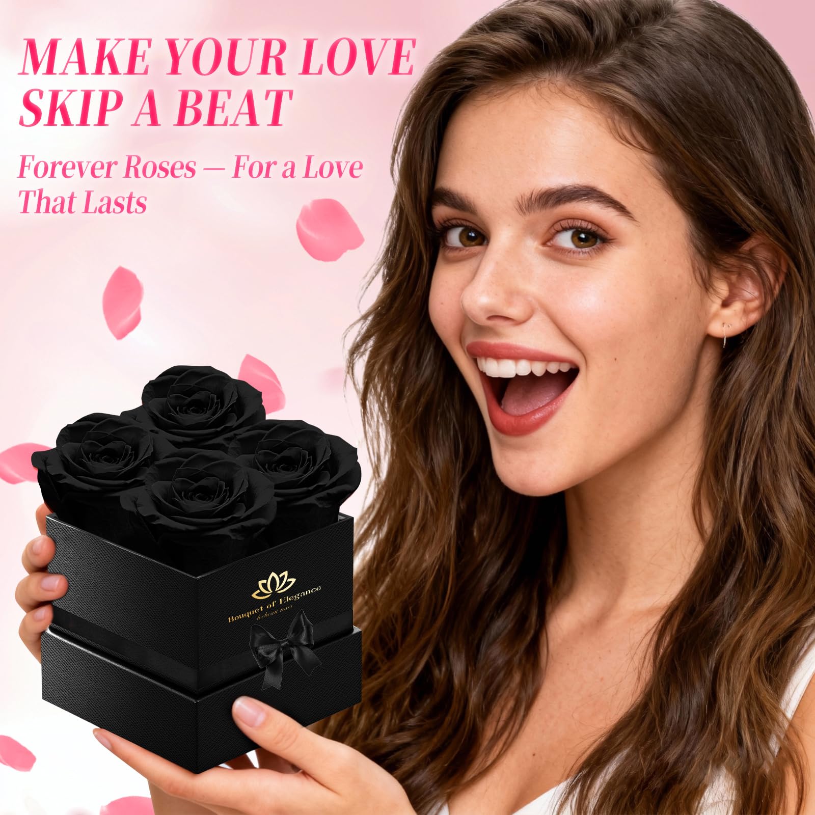Black Forever Roses - Regalo de lujo para mujeres/hombres, ramo de flores frescas para novia, esposa, mamá, aniversario, día de San Valentín, boda, graduación, Navidad, cumpleaños, regalos únicos para