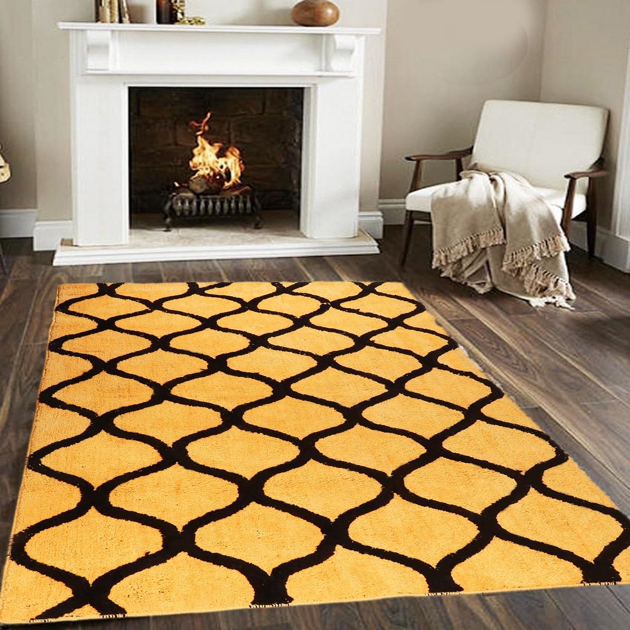 RJS Glorious Super Soft Microfiber Abstract Moroccan Designer Anti Slip Door Mats for Home/Bathroom/Bedroom/Kitchen/Floor Mat (5 x 7, Yellow Brown 1)