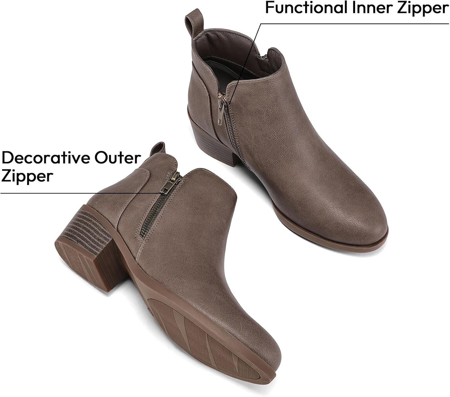 mysoft Women's Ankle Boots Low Chunky Heel Round Toe Casual Comfortable Short Booties with Side Zipper - Image 4