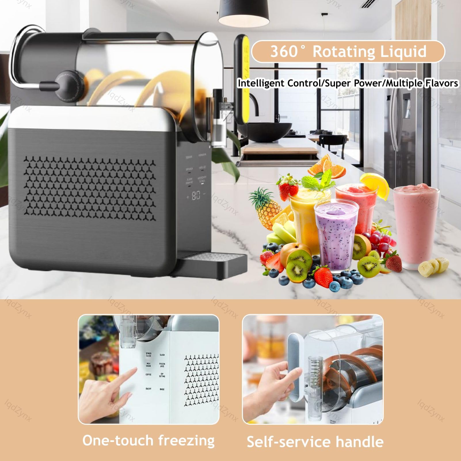 Machine à Granita pour la Maison : sans Glace, 5 programmes prédéfinis, écran LED, Nettoyage Automatique. Idéale pour Margaritas, Smoothies et Milkshakes. Black