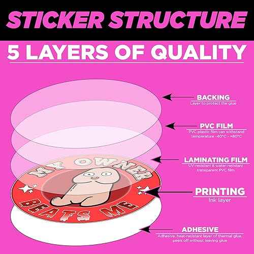 Miniatura 6 de Calcomanías de vinilo con texto en inglés My Owner Beats Me para adultos, divertidas, con memes, troqueladas, impermeables, para botella de agua,