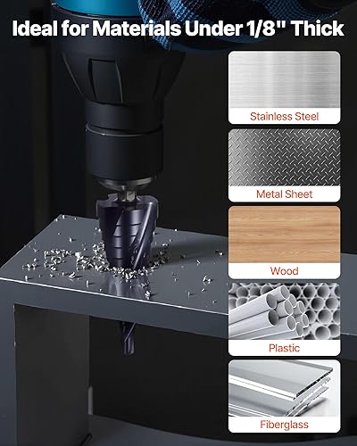 Miniatura 6 de VEVOR Broca escalonada, 316 a 78 pulgadas, vástago hexagonal de 14 pulgadas, revestimiento TiAlN cobalto HSS de acero de alta velocidad, cuatro