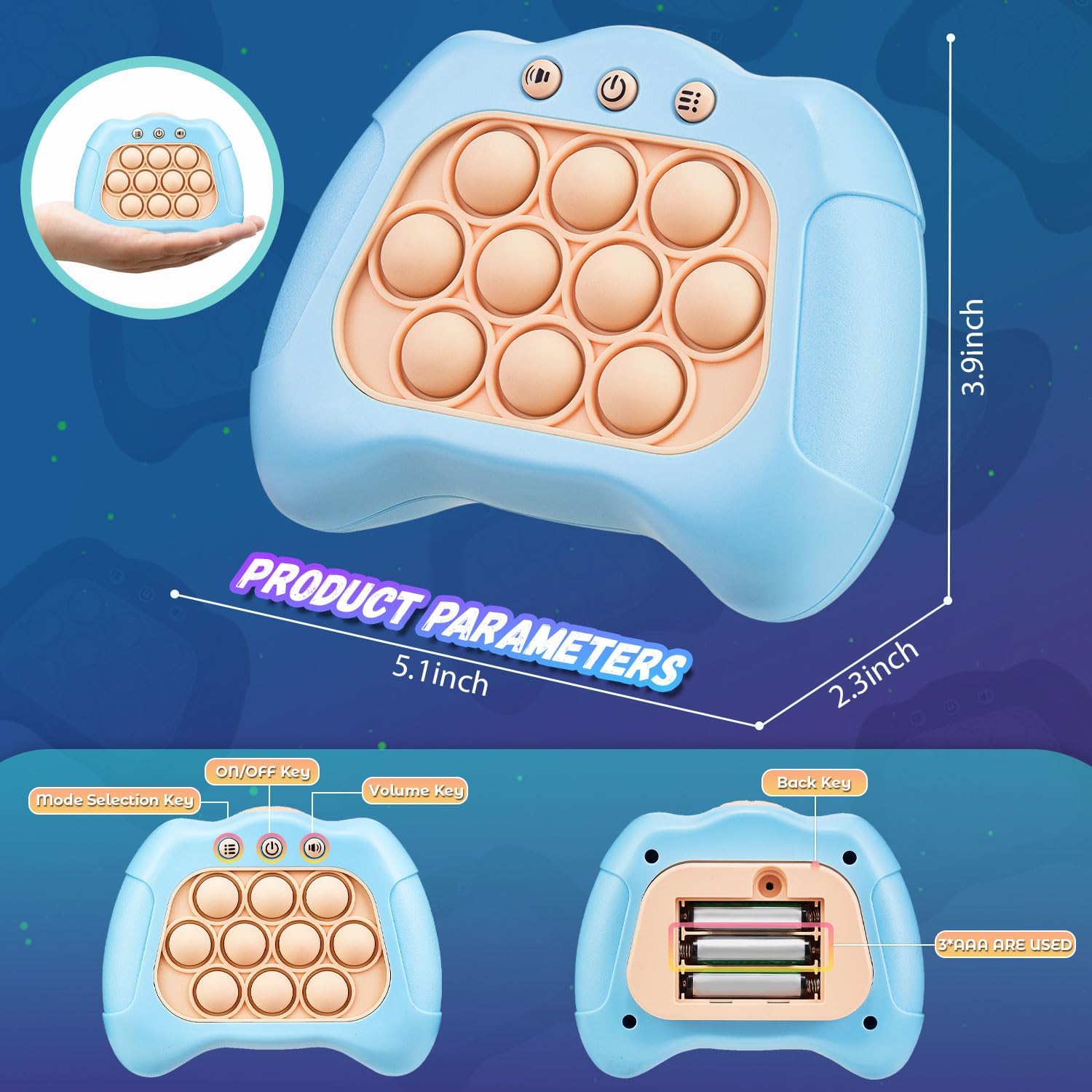 Fast Push Game,4 Mode,Sensory Toys,Fast Puzzle Game,ADHD,Pop Fidget Toys for Kids Age 6-12,Birthday Gifts for Girls and Boys (Light Blue)