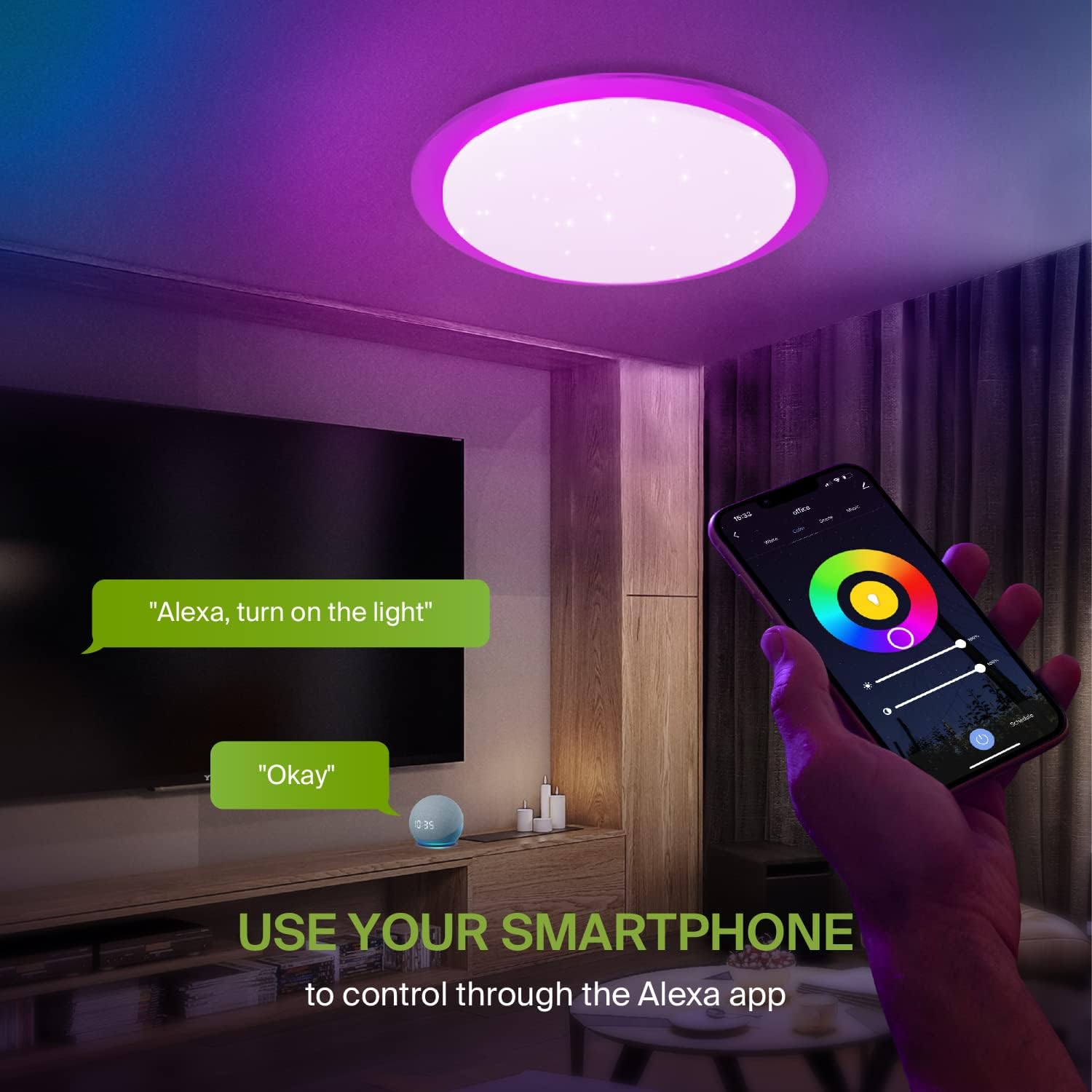 ASD 20 inch LED Flush Mount Smart Ceiling Light with Remote Control - 42W 3229LM 2700K-5000K Color Changing RGB Lights - Surface Mount Dimmable LED Lighting Compatible with Alexa - ETL