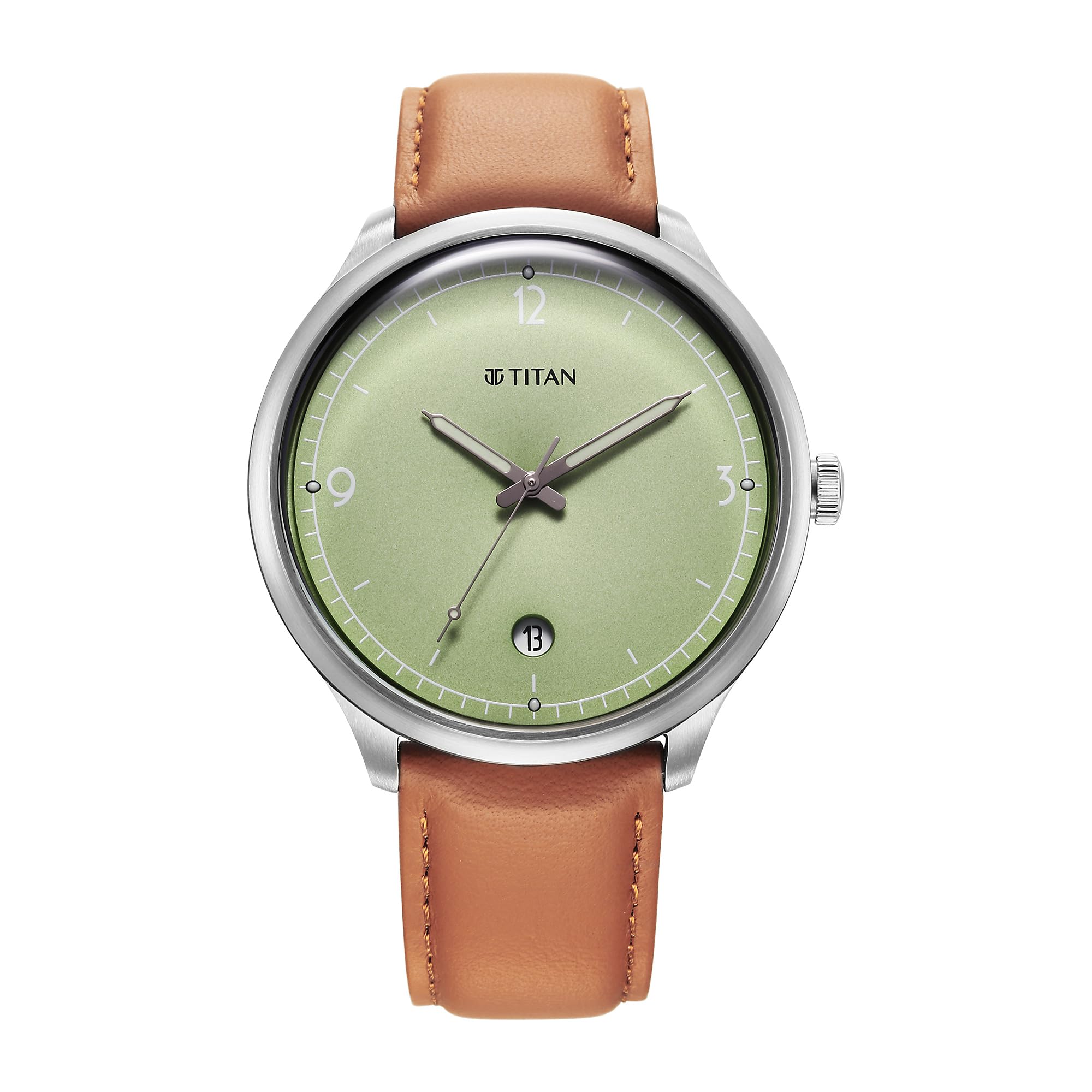 Titan Timeless Treasures Quartz Analog with Date Green Dial Brown Leather Strap Watch for Men - 10023SL01