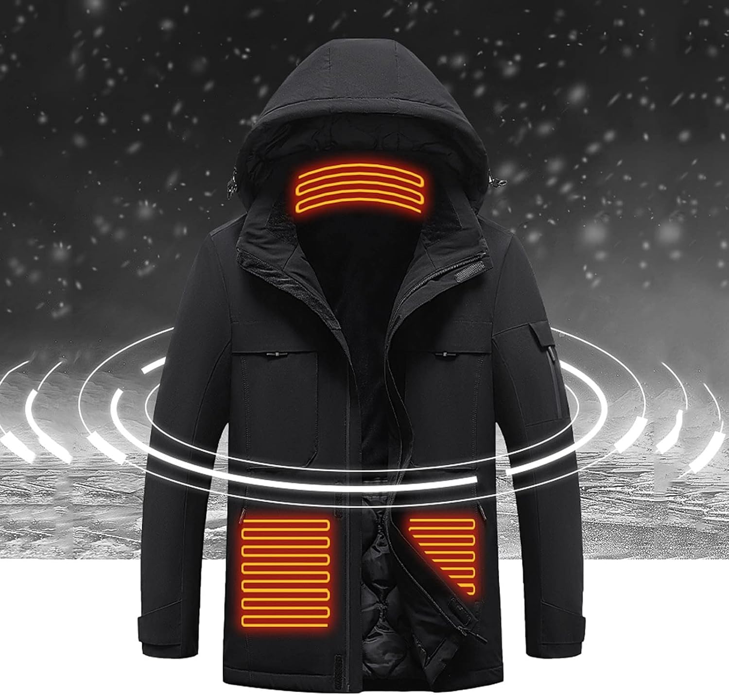 Men's Heated Jacket Winter Warm Hooded Snowboarding Windproof Raincoat Mountain Ski Electric Jackets