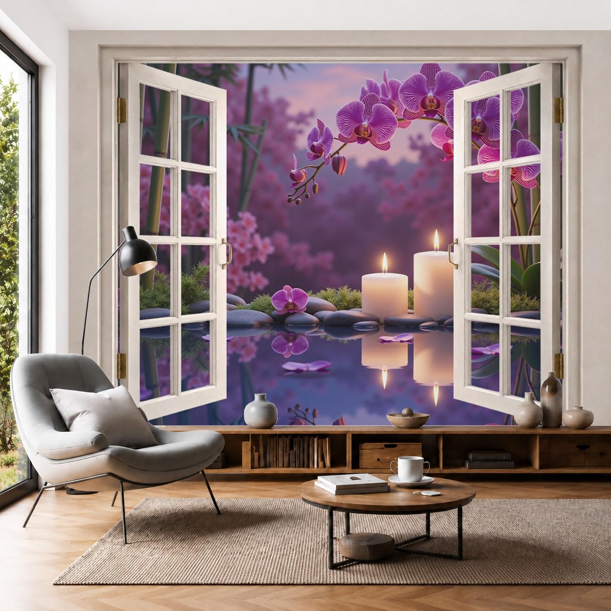 Papier peint intissé paysage lacustre moderne grand format 450x315cm pour chambre