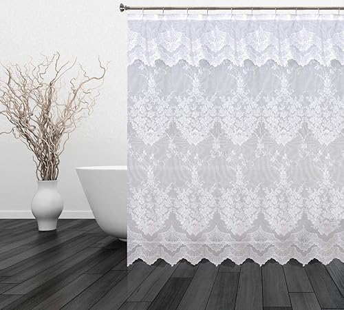 Miniatura 2 de Thanos Romance Lace - Cortina de ducha con cenefa adjunta, 70 x 72 pulgadas de largo (blanco)