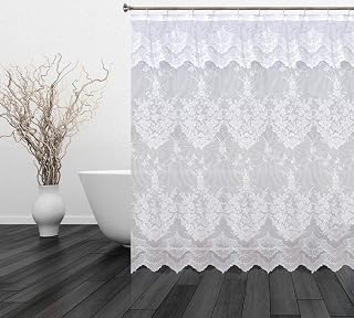 Flower Shower Curtain with an Attached Valance, 70 X 72 Long (Beige)