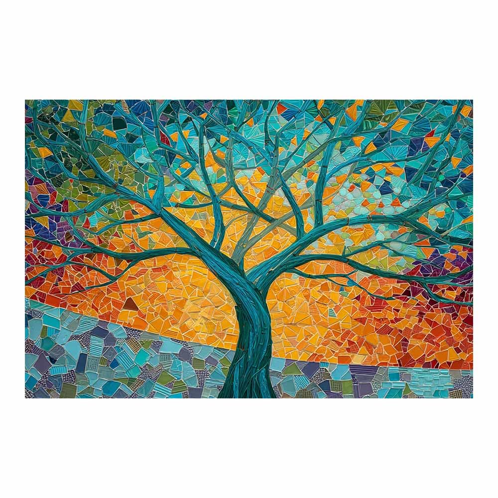 ZAMAEIU The tree of life Inlaid-Pieced Tree Canvas Paintings Abstract Tree,Wall Art Poster Modern Room Bedroom Home Decor Geometric Print Patterns(blue)-80x120cm Unframed