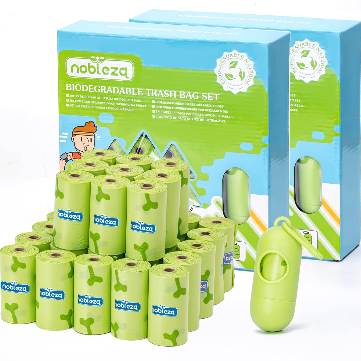 Nobleza Bolsas Caca Perro, 1080 bolsas con Dispensador, Extra Grueso, A Prueba de Fugas, Bolsitas caca Perro, Dog Poop Bag, 72 Rollos