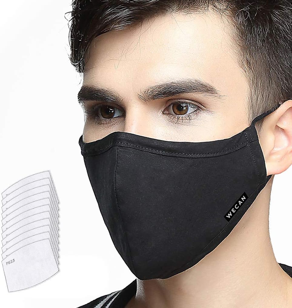 Dust Mask 5 Layer Activated Carbon Filter Washable Replaceable Filter for Man and Women (One Mask + 10 Filters) Men Black