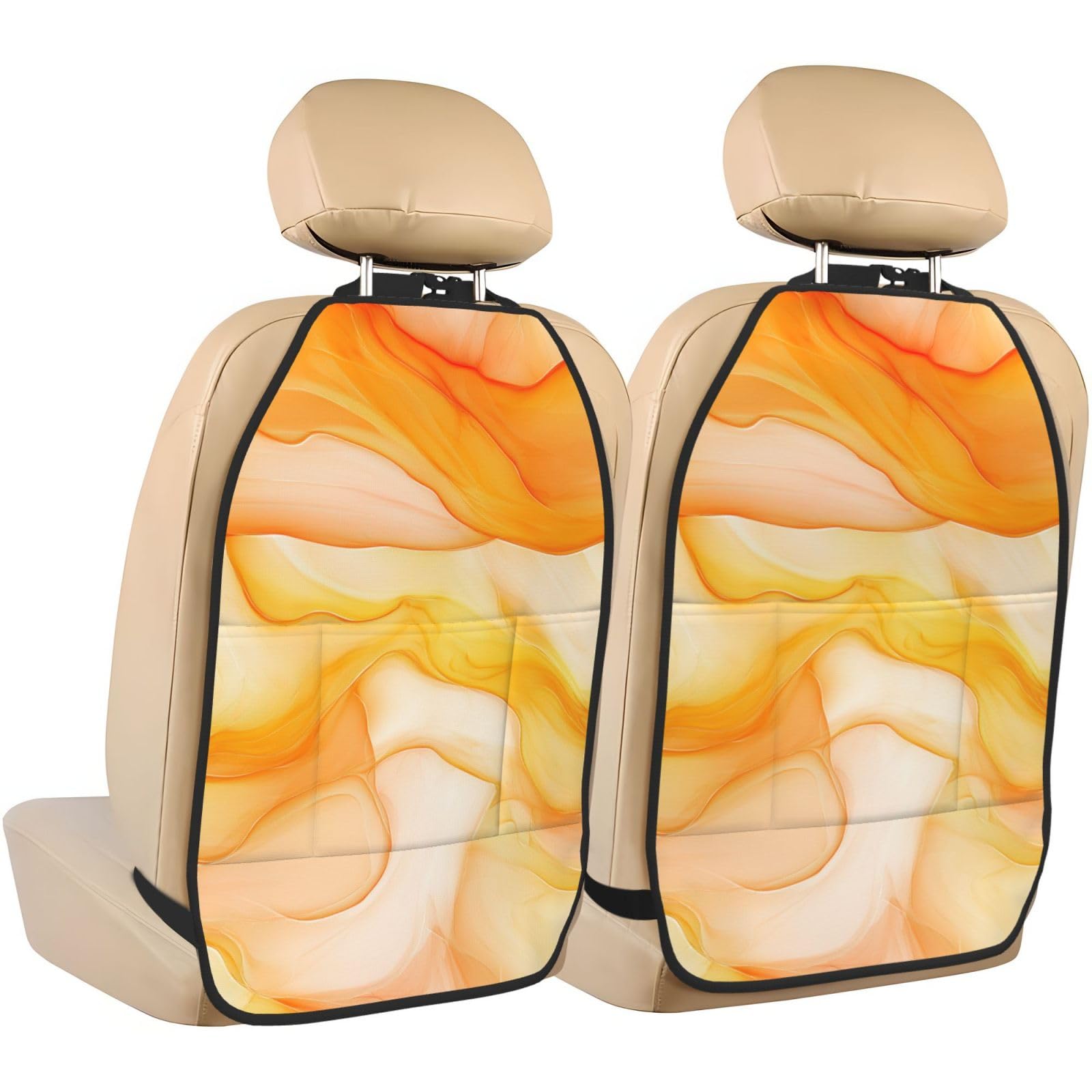 Watercolor Pastel Orange Yellow Color Car Seat Back Kick Protectors,2 Pack Kick Mats With Storage Pockets For Vehicles To Protect From Dirt Mud Scratches