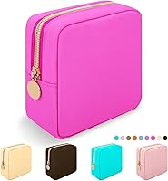 Vista 43 de Iqimott Bolsa Grande de Maquillaje de Nylon, Estuche de Viaje Preppy, Bolsa Grande de Cosméticos de Nylon, Organizador de Maquillaje, Bolsa de Rosa